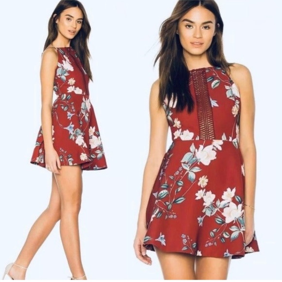 Keepsake The Label Women’s Do It Right Floral Mini Dress, Burnt Red Size Medium